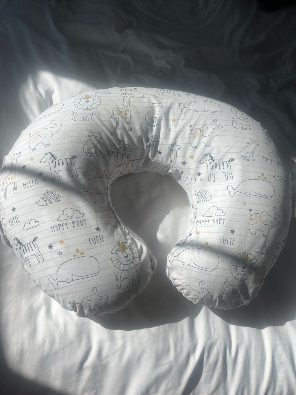 Boppy Nursing Pillow in White with Gray and Gold Animal Print - Picture 4 of 8